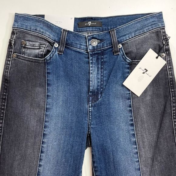 7FAM The Ankle Super Skinny Jean Two Tone Mid-Rise Blue Black 27 NWT - Picture 3 of 8